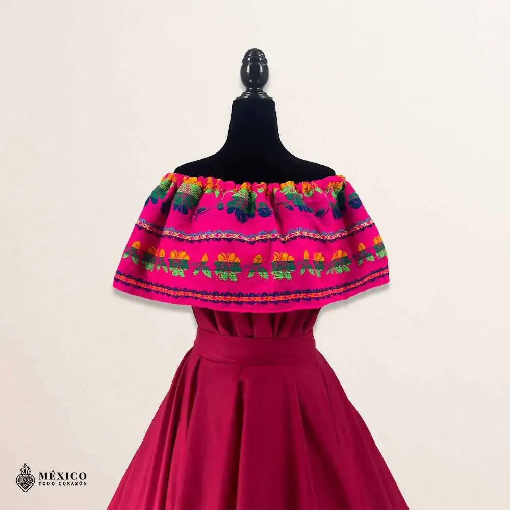 Traditional Mexican 3-Piece Cambaya Dress Set with Matching Rebozo Handmade